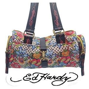 Vintage Y2K Ed Hardy Eternal Love Skull Tattoo Barrel Bag